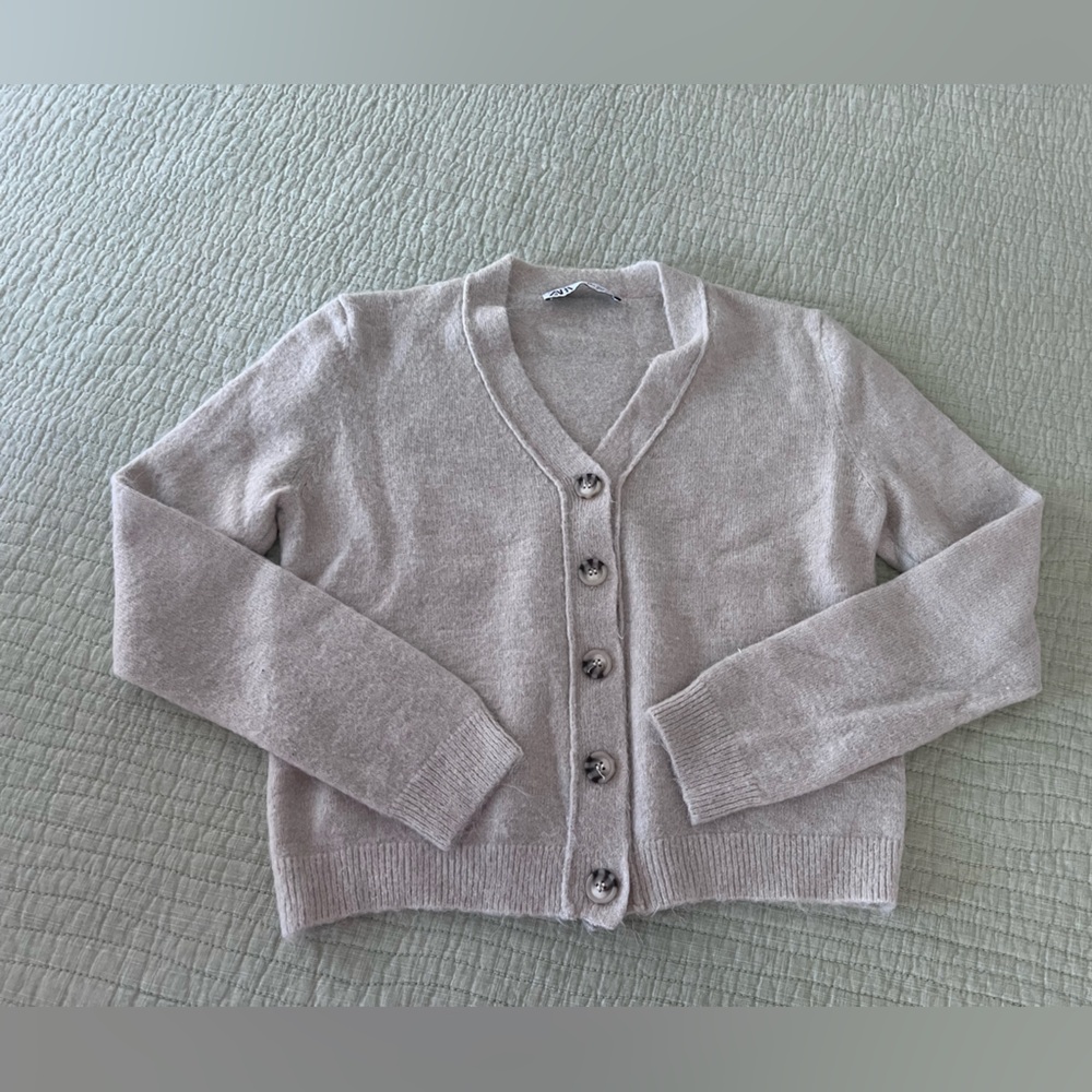 Zara Light Beige Button-Up Cardigan